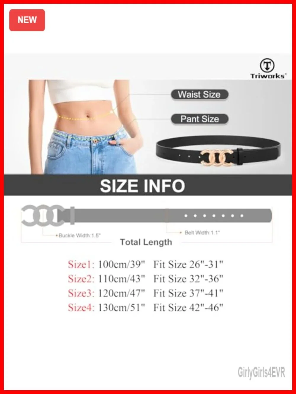 3 Pack Women's Fashion Leather Belts for Jeans Pants with Gold Buckle (No Color)